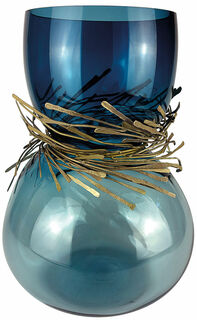Vase "Festive Blau", Glas/Bronze
