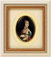 Miniature porcelænsbillede "Dame med hermelin" (1488-90), indrammet