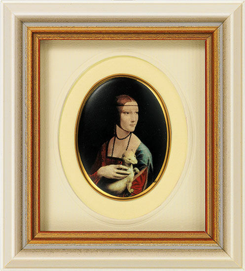 Miniatur-Porzellanbild "Dame mit Hermelin" (1488-90), gerahmt von Leonardo da Vinci