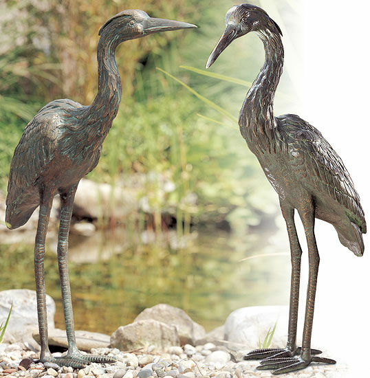 Set of 2 garden sculptures "Grey Heron Couple", bronze