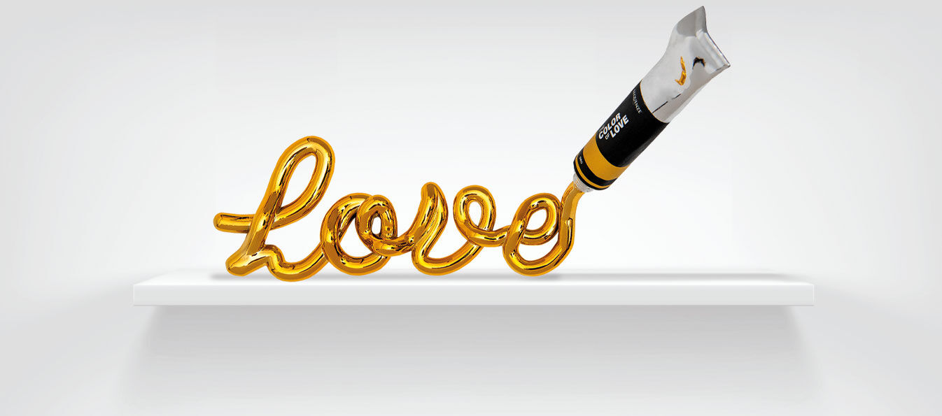 Scultura lettering / oggetto decorativo "Love", versione dorata di Sequenze