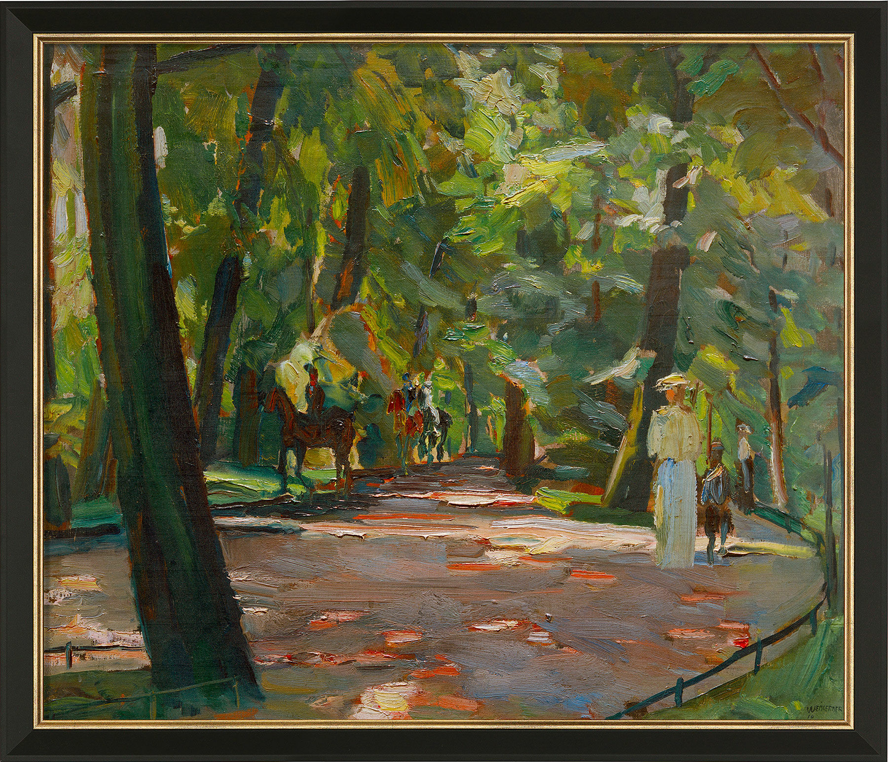 Picture "Riding in the English Garden" (1910), framed by Albert Weisgerber
