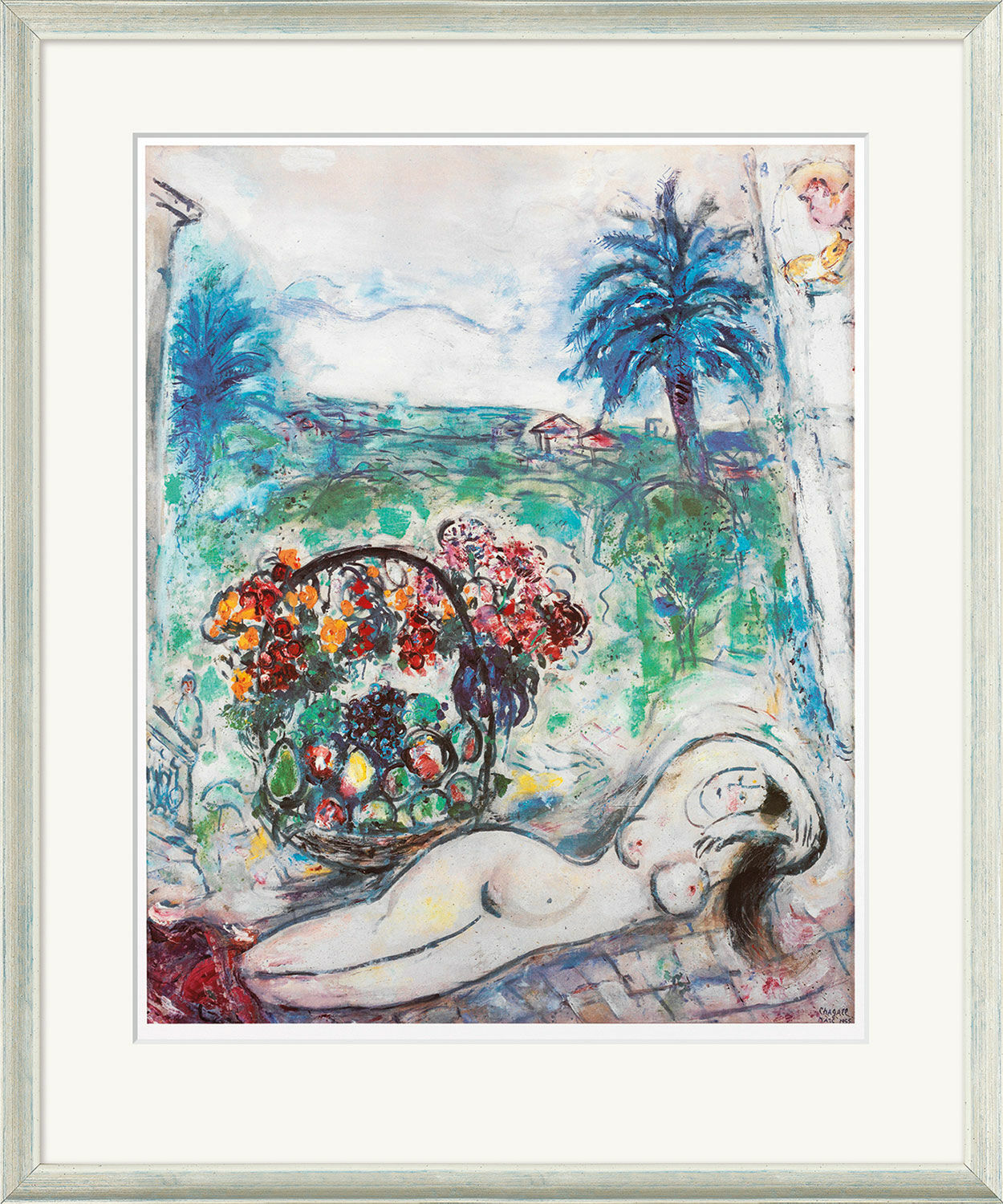 Tableau "Nu avec panier de fleurs" (1955), encadré von Marc Chagall