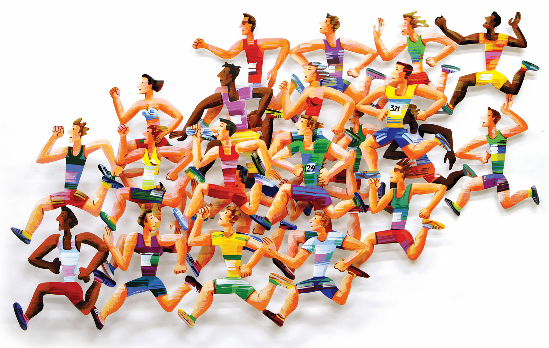 3D-muursculptuur "Long Distance Runners" (2004), aluminium von David Gerstein