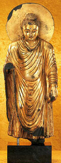 Statue "Goldener Gandhara-Buddha", Steinguss metallvergoldet