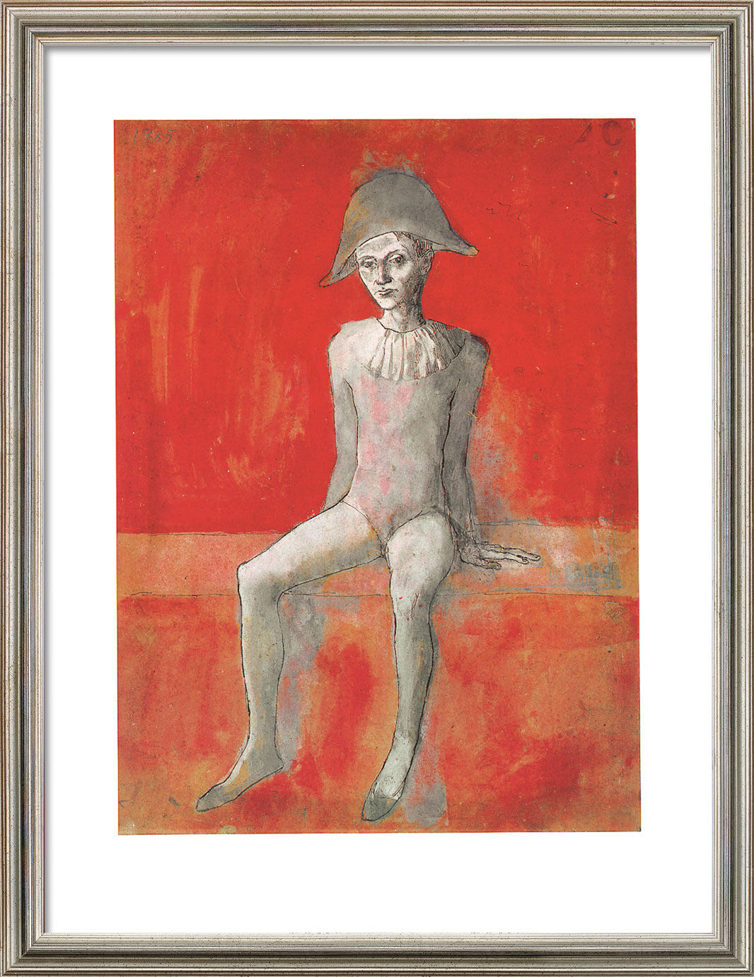 Picture "Sitting Harlequin" (1905), framed by Pablo Picasso