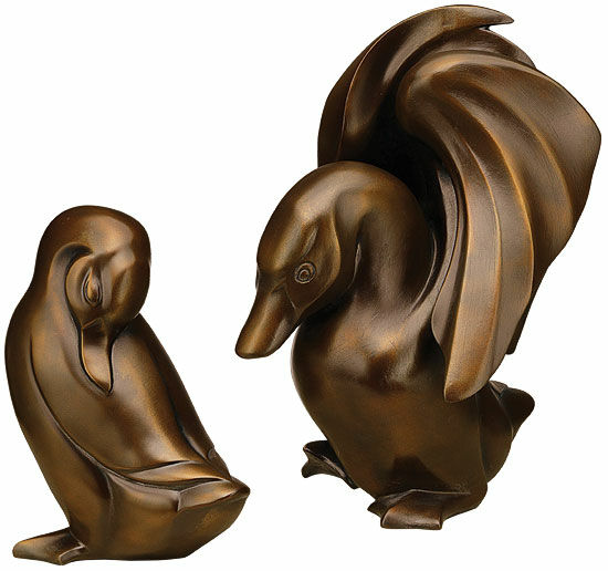 Sculpture pair "Duck and Drake", bonded bronze version by Jagna Weber