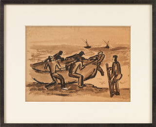 Bild "Das Wasserbringen des Bootes" (1924) (Unikat) von Max Pechstein