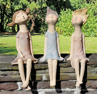 Set of 3 garden sculptures "Shelf Sitter Girls"