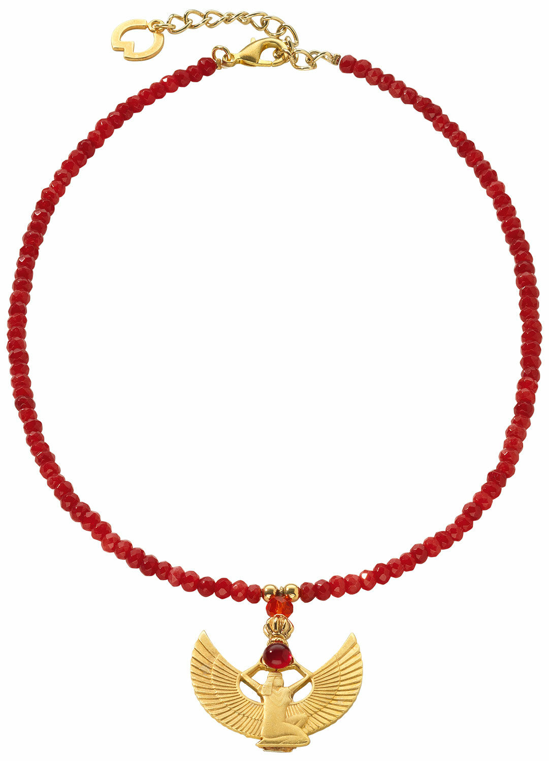 Necklace "Winged Isis" with red agate beads by Petra Waszak