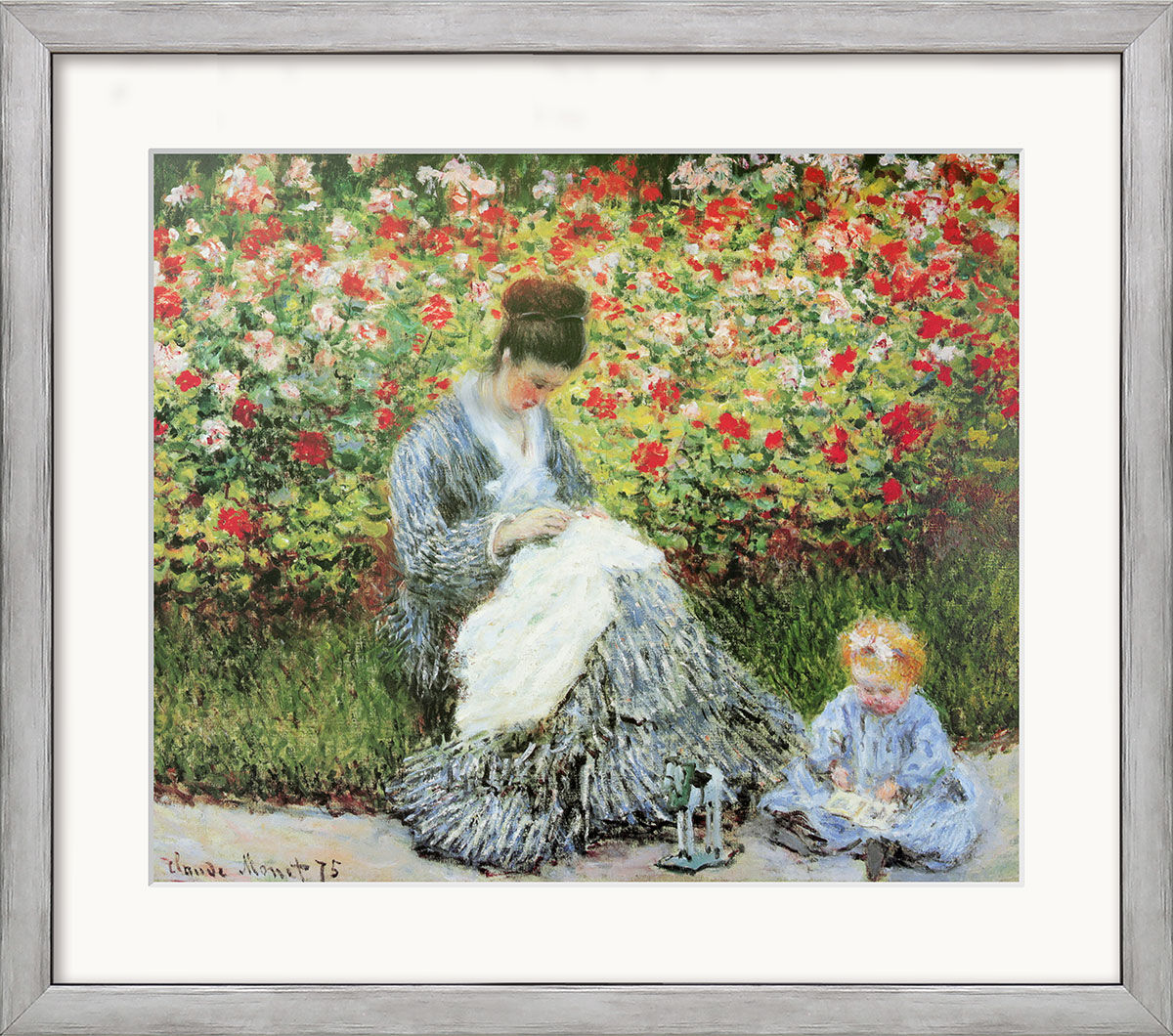 Bild "Camille Monet und ein Kind im Garten des Künstlers in Argenteuil" (1875), gerahmt von Claude Monet