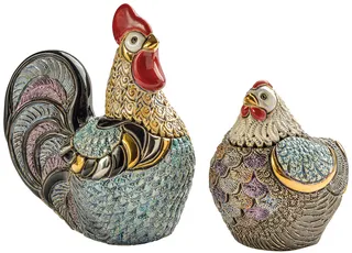 2 Keramikfiguren "Hahn und Henne" im Set