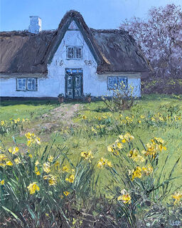 Picture "Daffodils in Front of the Frisian House" (2024) (Original / Unique piece), on stretcher frame