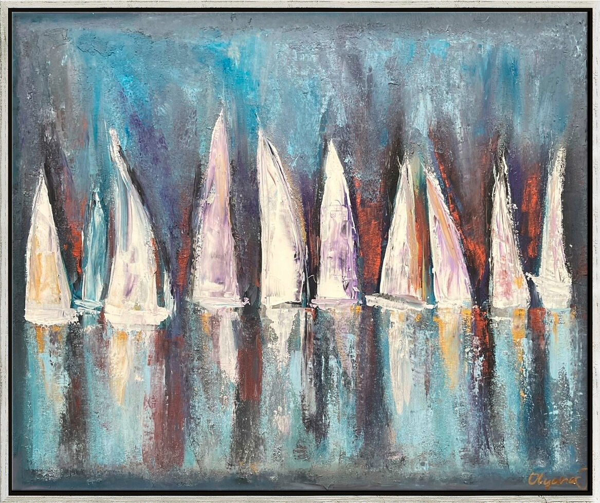 Bild "Segelboote / Sailing 8" (2024) (Original / Unikat), gerahmt von Olga Jonas