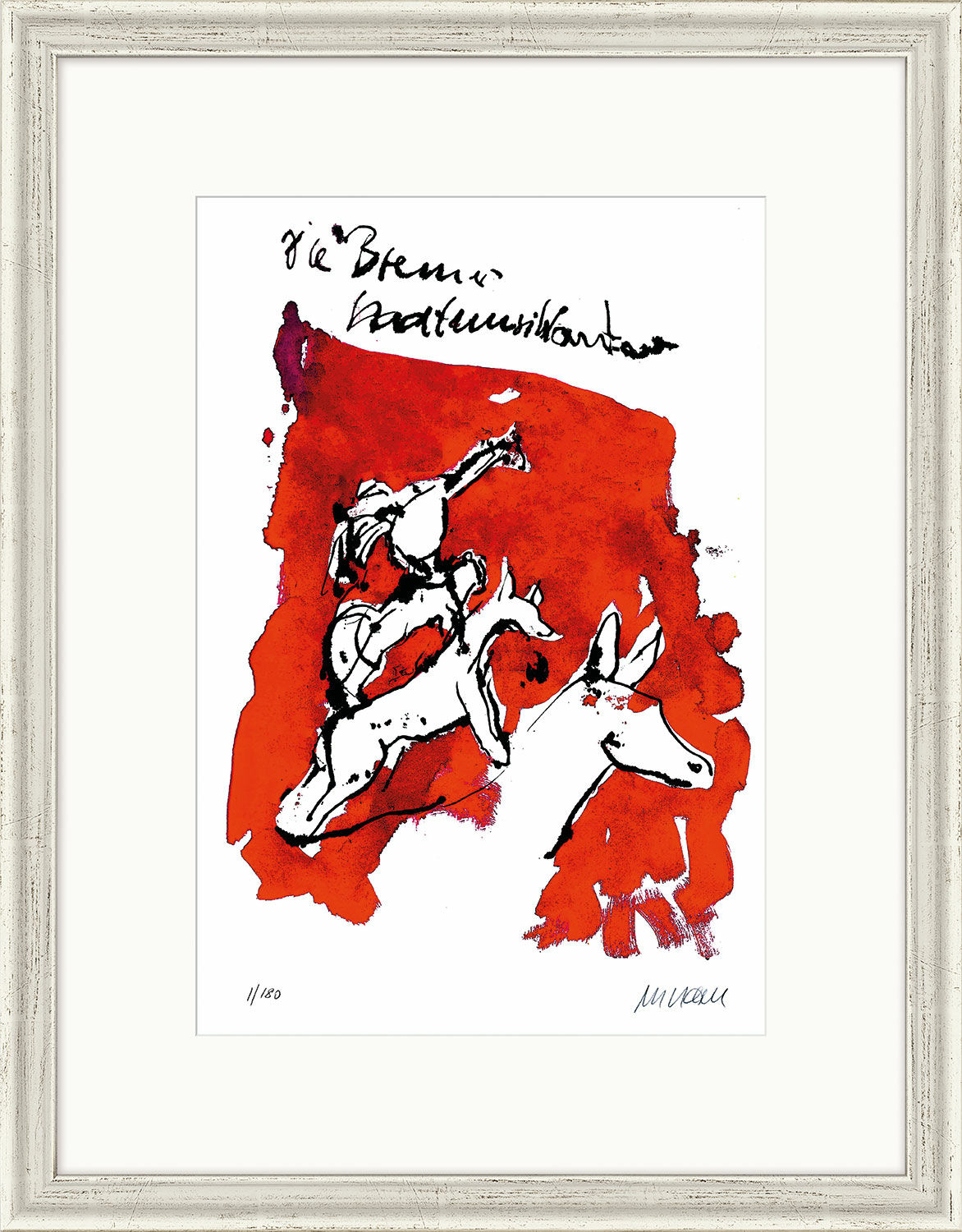 Picture "Town Musicians of Bremen" (2021), silver-coloured framed version by Armin Mueller-Stahl
