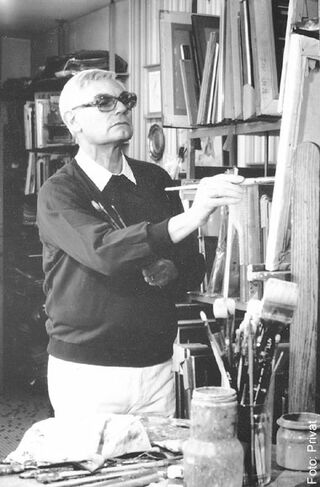 The artist Bernard Peltriaux in the studio