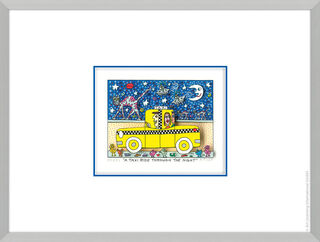 3D Schilderij "Een taxirit door de nacht" (2019), ingelijst van James Rizzi