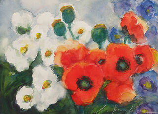 Picture "Poppies with Daisies" (2021) (Original / Unique piece), unframed