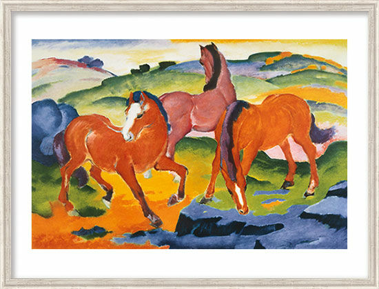 Bild "Die roten Pferde" (1911), gerahmt von Franz Marc