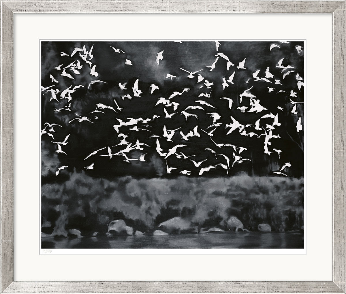Quadro "Uccelli" (1964), versione incorniciata color argento di Gerhard Richter