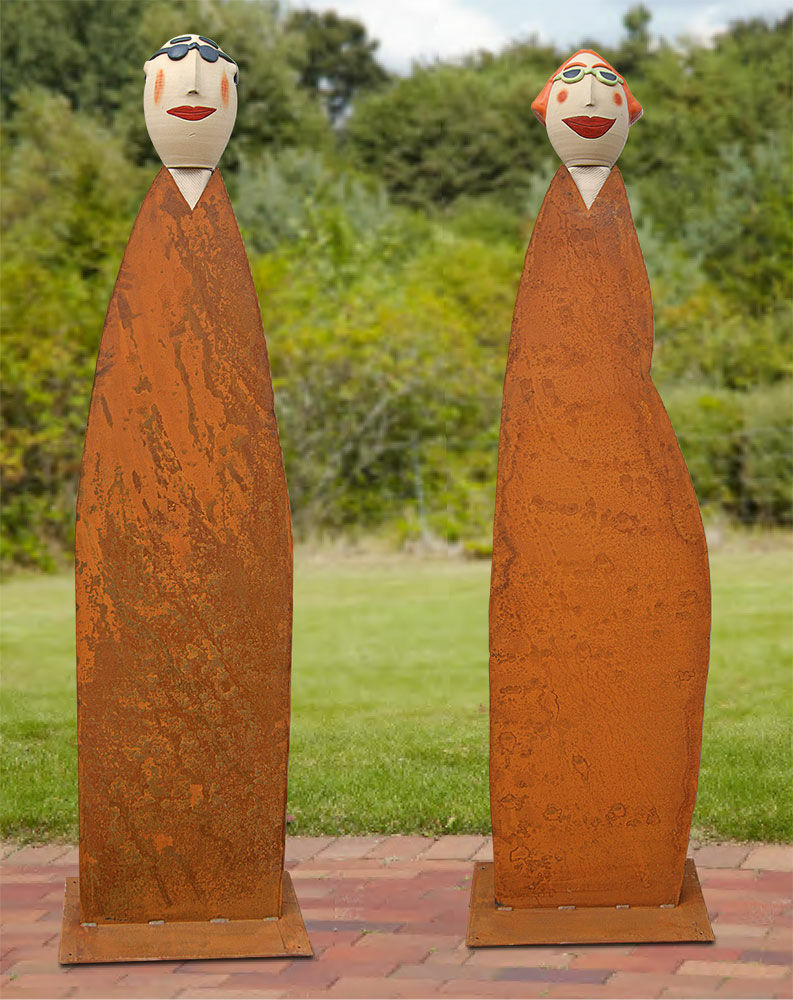 Ensemble de 2 sculptures de jardin grandeur nature "Linus et Lena" von Susanne Boerner