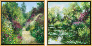 Set of 2 Pictures "L'Etang à Giverny" + "Giverny - Le Jardin de Pascale à Grimaud", framed