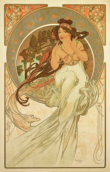 Glasplaat "De Muziek" (1898) von Alphonse Mucha