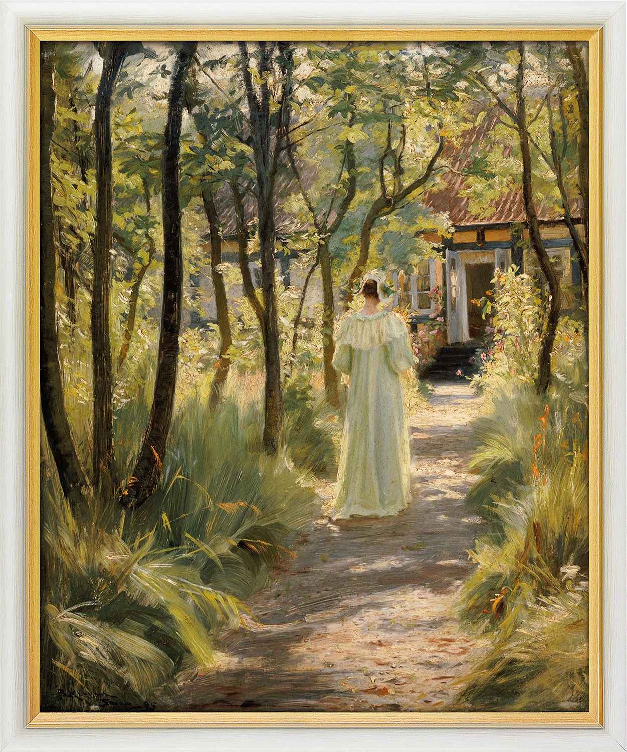 Picture "Marie, the Artist's Wife, in the Garden" (1895), framed by Peder Severin Kroyer