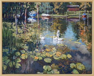 Picture "Water Lily Pond Zehdenick Havel" (2020/2021) (Original / Unique piece), framed