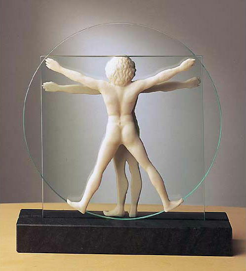 Sculptuur "Schema delle Proporzioni", kunstmatige marmeren versie von Leonardo da Vinci