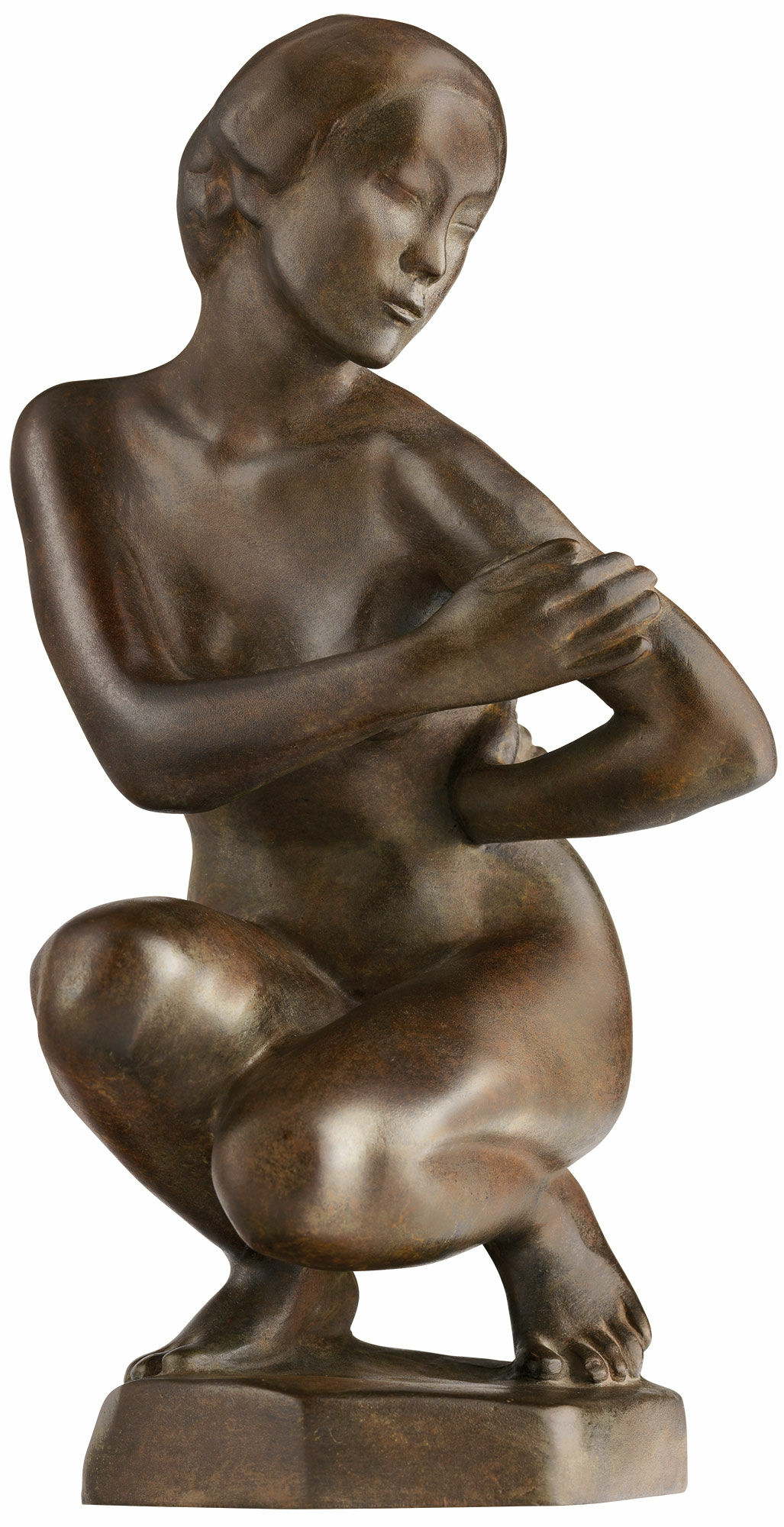 Skulptur "Krummende japansk kvinde", reduktion i bronze von Georg Kolbe