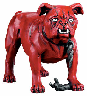 Skulptur "Simplicissimus-Bulldogge", Version in Kunstguss handbemalt