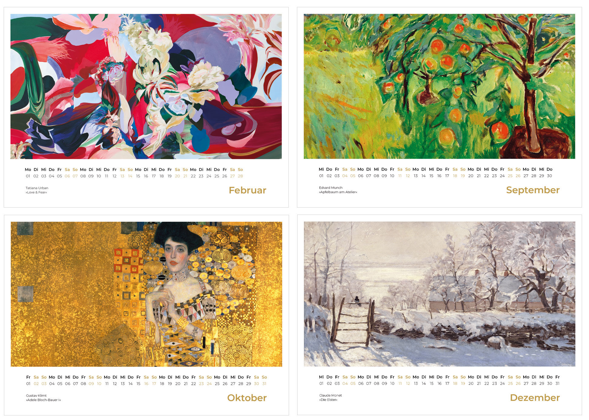 Tischkalender 2027 mit Künstlermotiven, inkl. Holzsockel