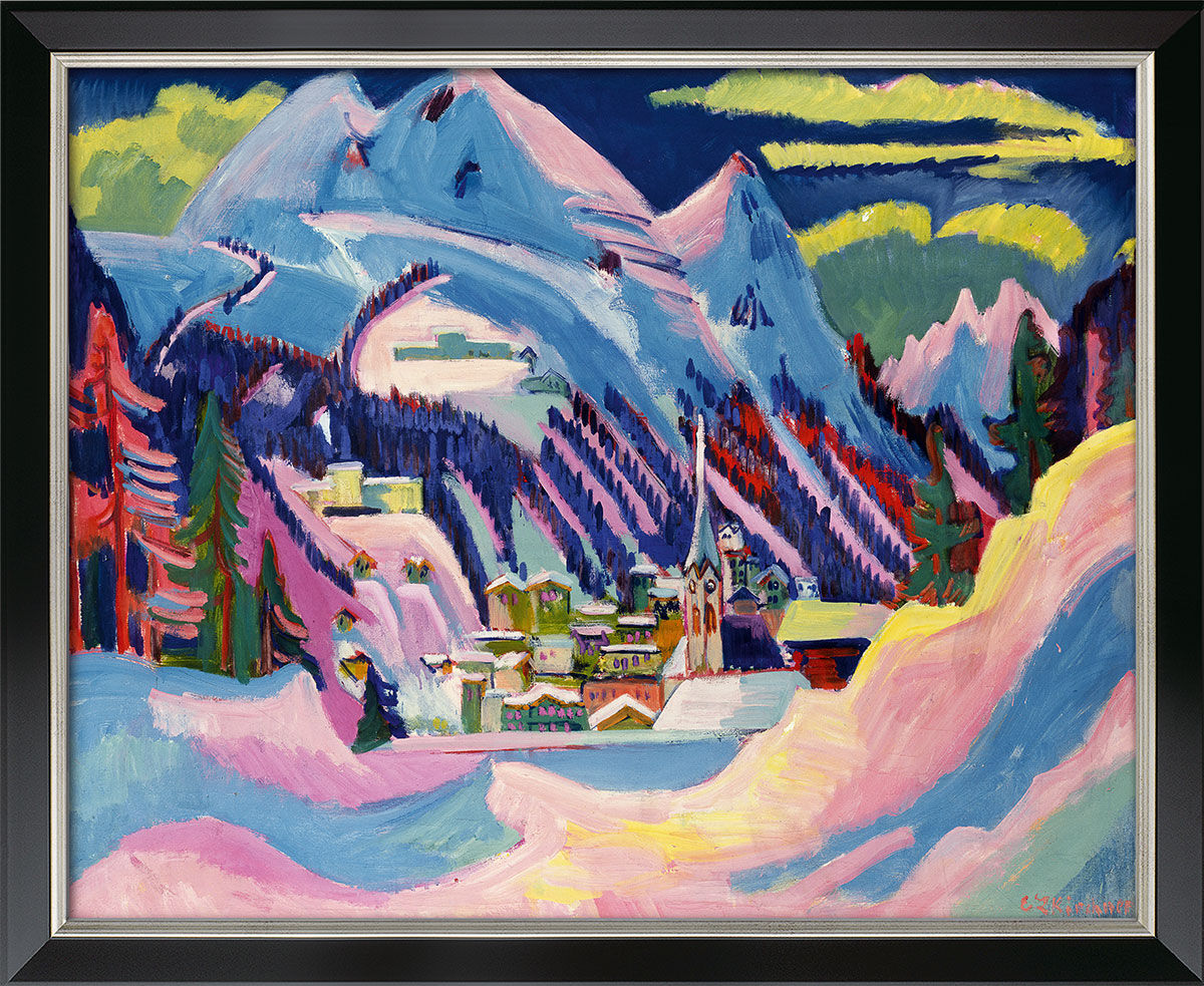 Picture "Davos in Winter" (1923), black and silver-coloured framed version by Ernst Ludwig Kirchner