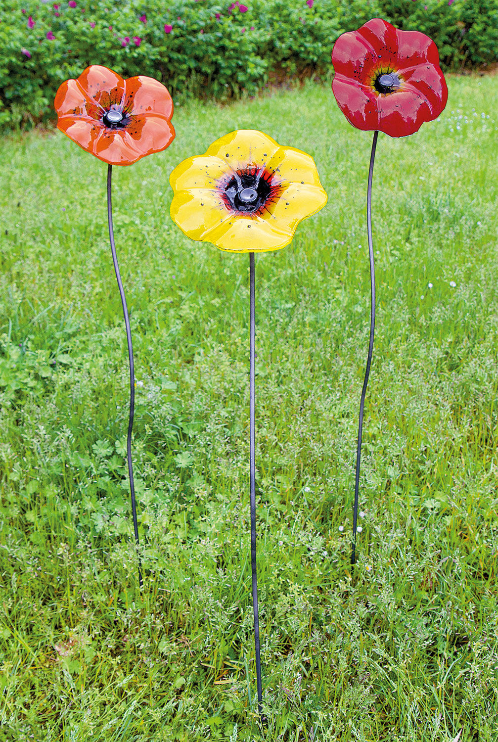 Garden stake flower set "Blossoms Red, Yellow and Orange", 3-pcs.