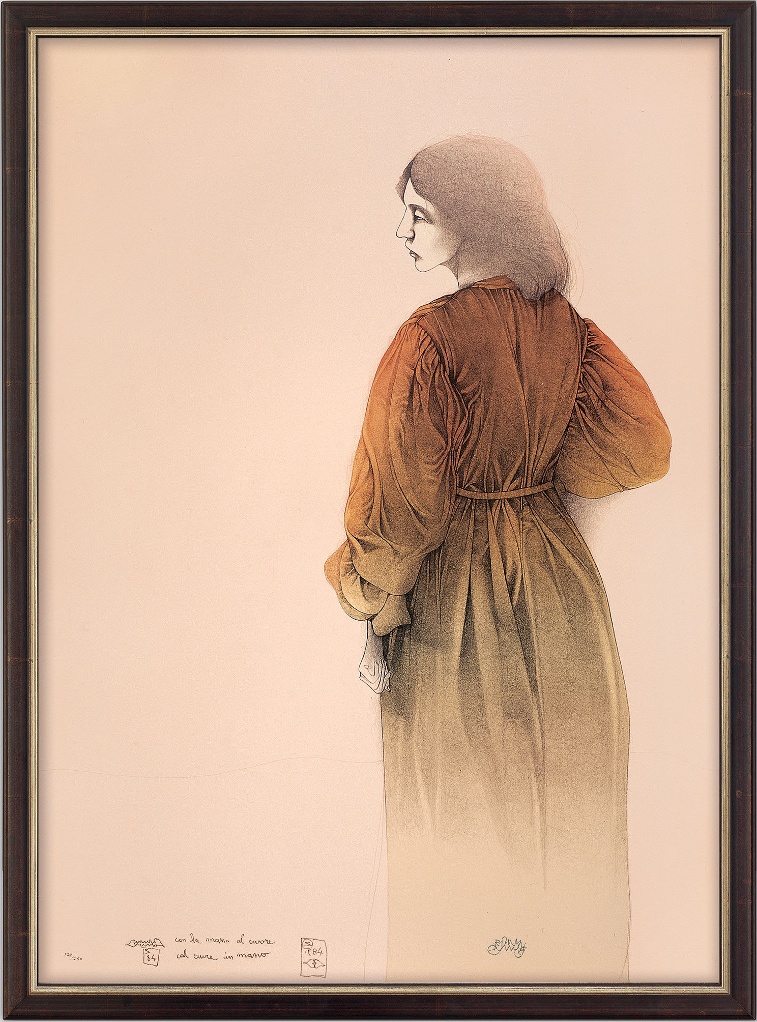 Bild "Con la mano al cuore" (1984), gerahmt von Bruno Bruni