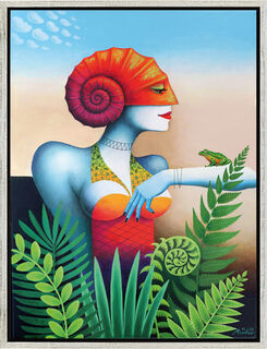 Tableau "Ammonite dans le vert" (2024) (Originale / Pièce unique), encadré.