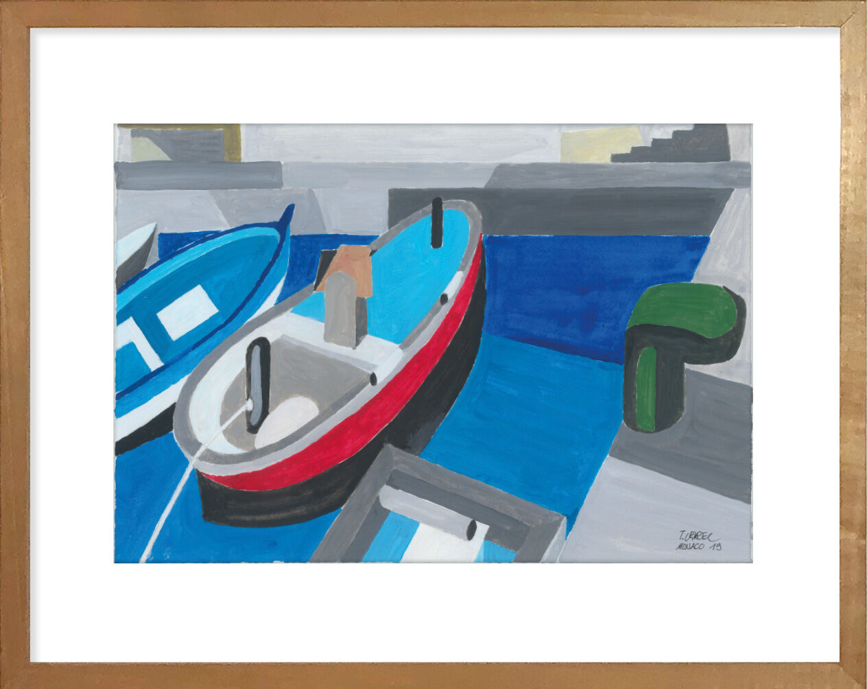 Schilderij "Monaco - Le Port II" (2019) (Origineel / Uniek exemplaar), ingelijst van Türda Ugurel