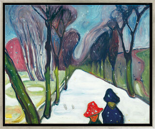 Picture "Avenue in Snowstorm" (1906), silver-coloured framed version by Edvard Munch