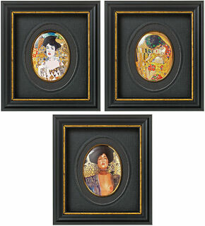 Set of 3 miniature porcelain pictures with artist's motifs