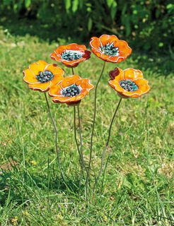 Gartenstecker-Blumenset "Orange Blüten", 5-teilige Keramik