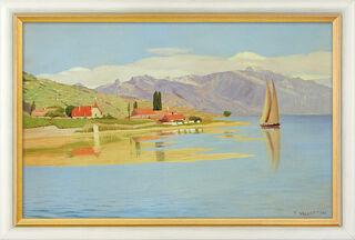 Bild "Der Hafen von Pully" (1891), gerahmt
