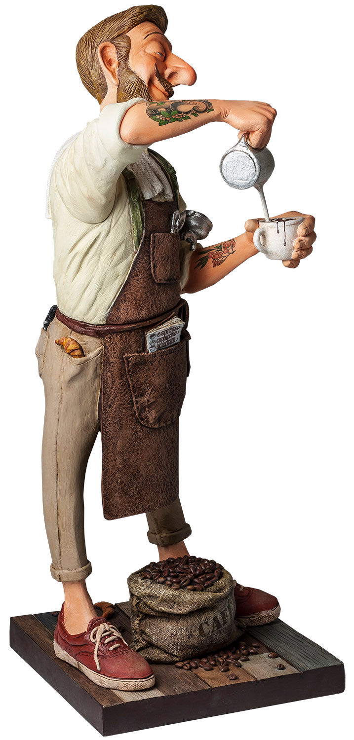 Karikatur "Der Barista", Kunstguss handbemalt von Guillermo Forchino
