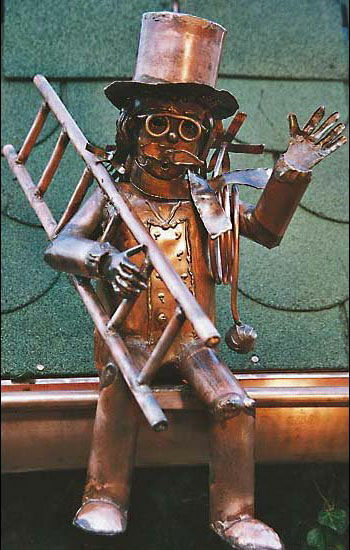 Sculpture "Chimney Sweep for Gutter", copper by Marcus Beitelhoff