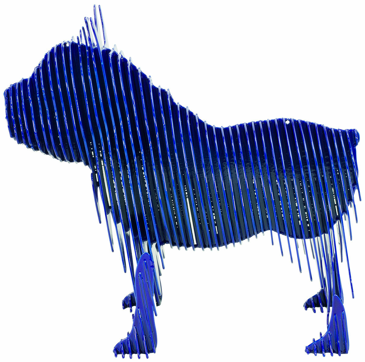 Sculpture en acier "Bulldog", version bleue