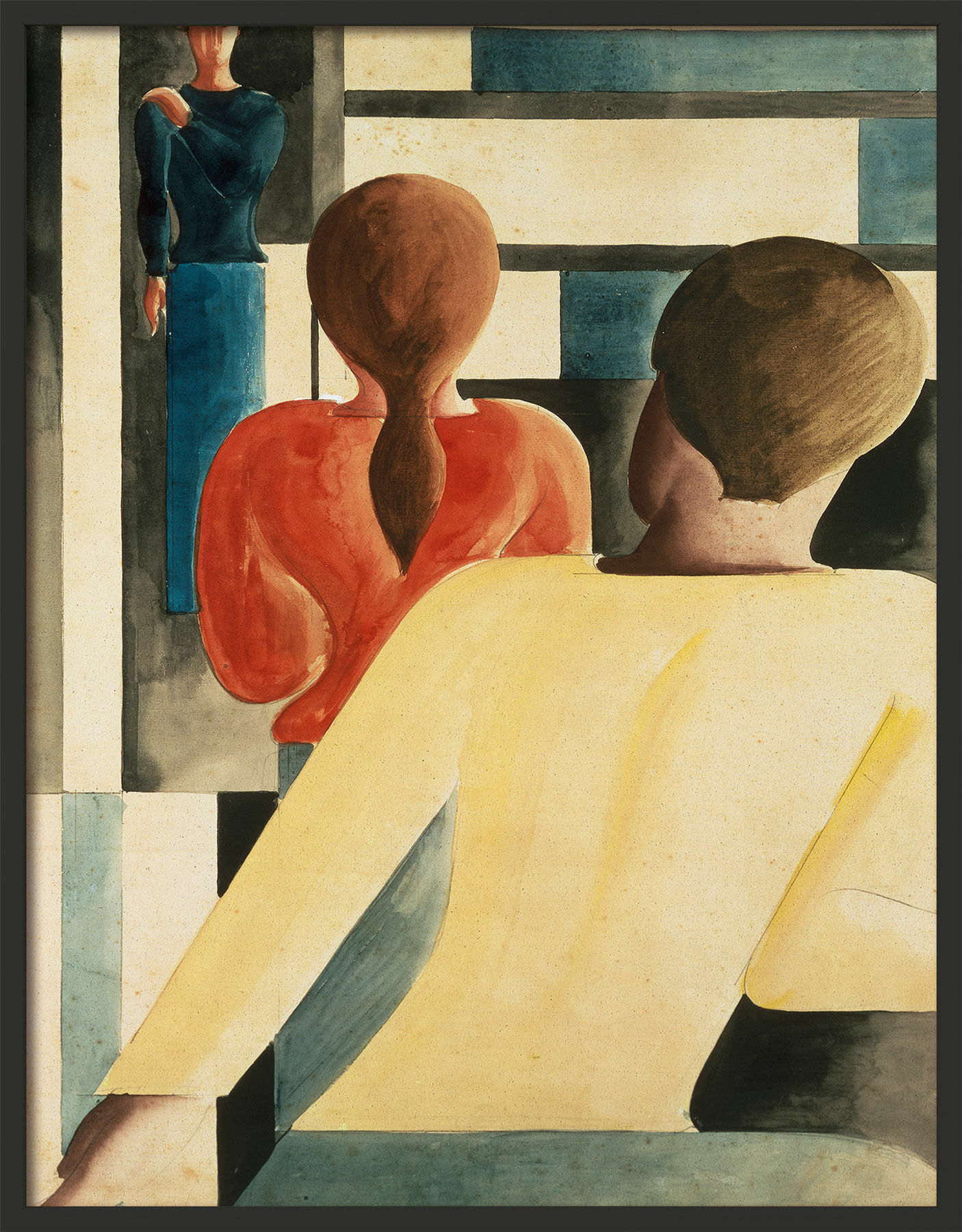 Beeld "Interieur in blauw, geel en rood" (1931), ingelijst von Oskar Schlemmer