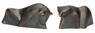 2 Miniatur-Skulpturen "Bulle und Bär" im Set, Bronze