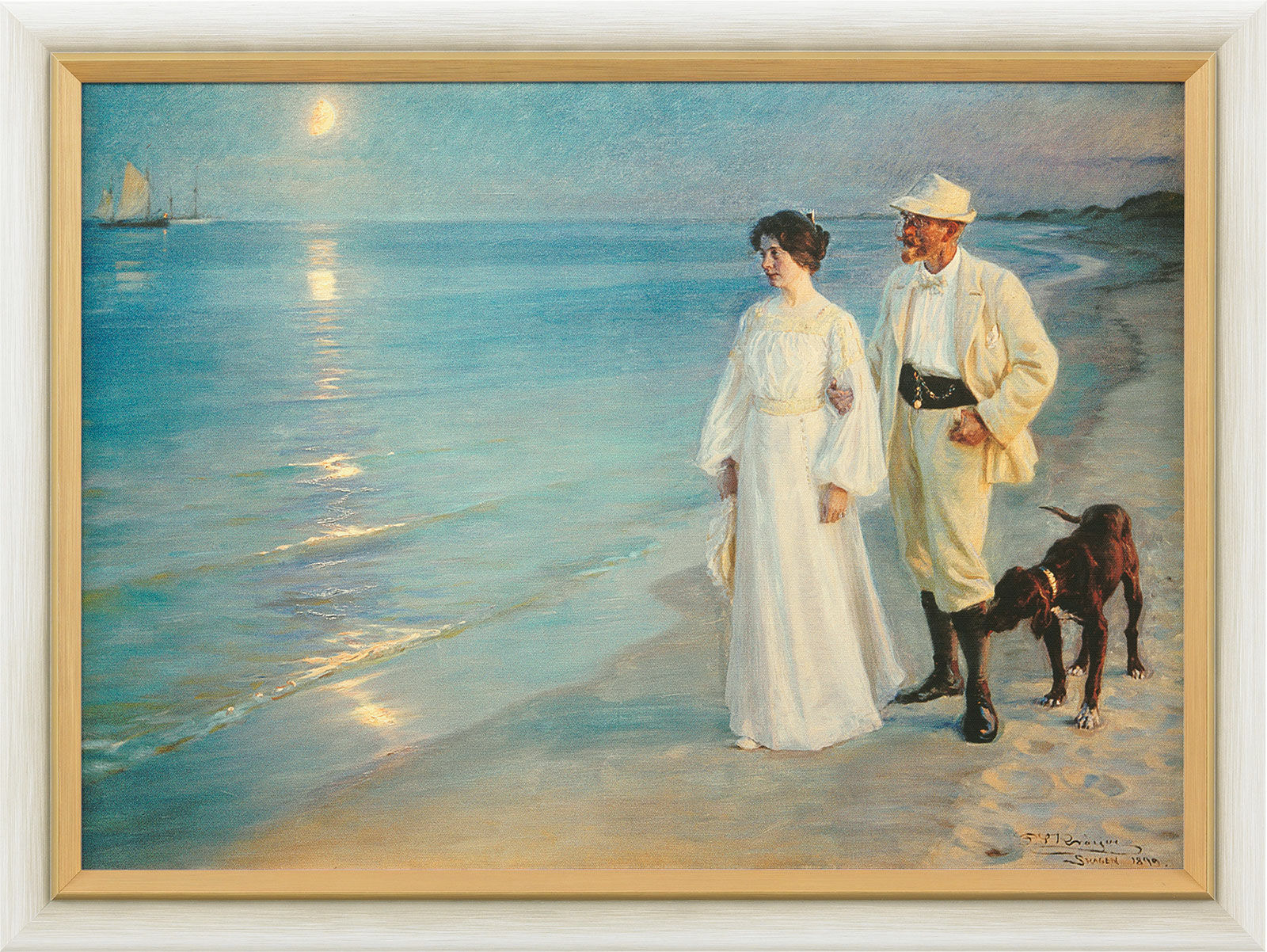 Tableau "Soirée d'été à la plage de Skagen - L'artiste et sa femme" (1899), encadré von Peder Severin Kroyer