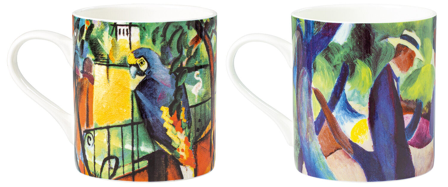 Set of 2 mugs with artist's motifs, porcelain by August Macke