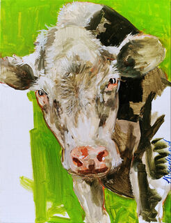 Beeld "Cow Portrait" (2019) (Origineel / Uniek stuk), op spieraam von Sigurd Wendland